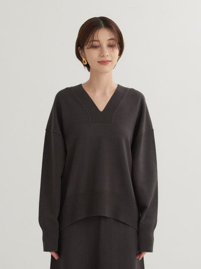 【セットアップ対応】Vネックニットプルオーバー