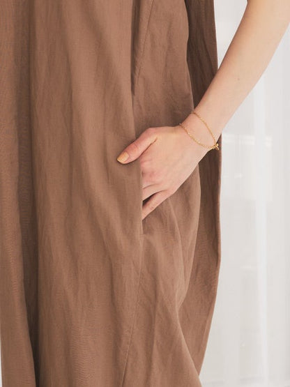 麻混Vネックワンピース