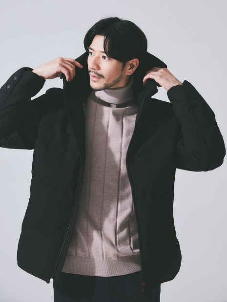 【カシミアタッチ】シャドーストライプ タートルネック ニット