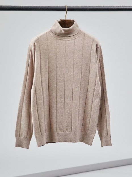 【カシミアタッチ】シャドーストライプ タートルネック ニット