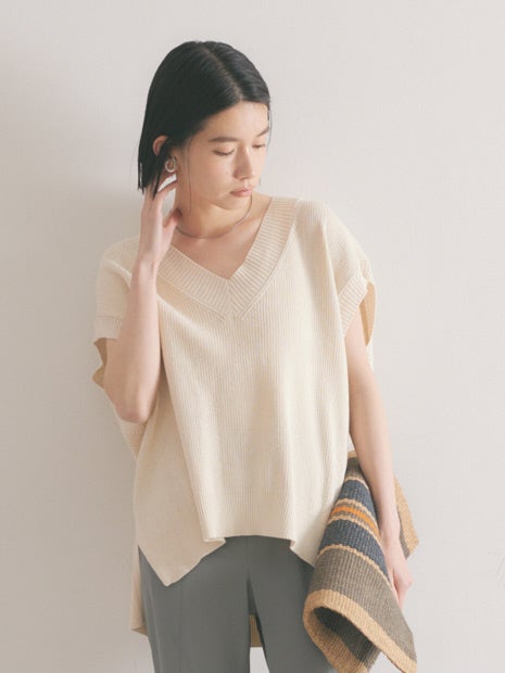 変形畦バックリボンニットベスト