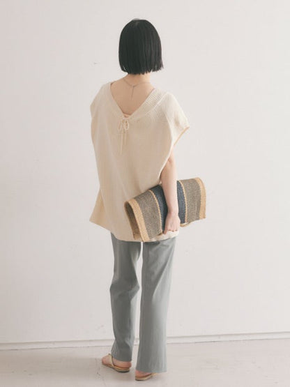 変形畦バックリボンニットベスト
