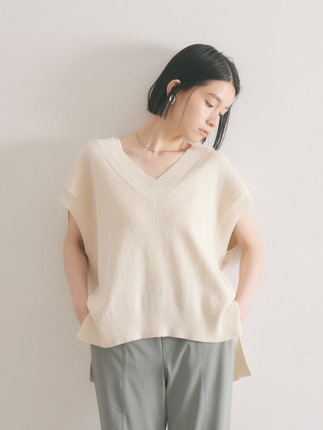 変形畦バックリボンニットベスト