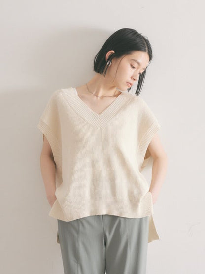 変形畦バックリボンニットベスト