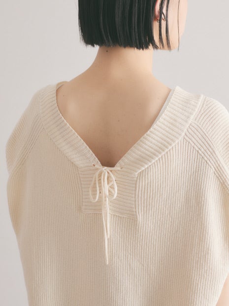 変形畦バックリボンニットベスト