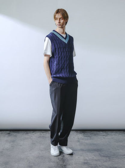 【ペンストライプ】ワイド テーパードパンツ