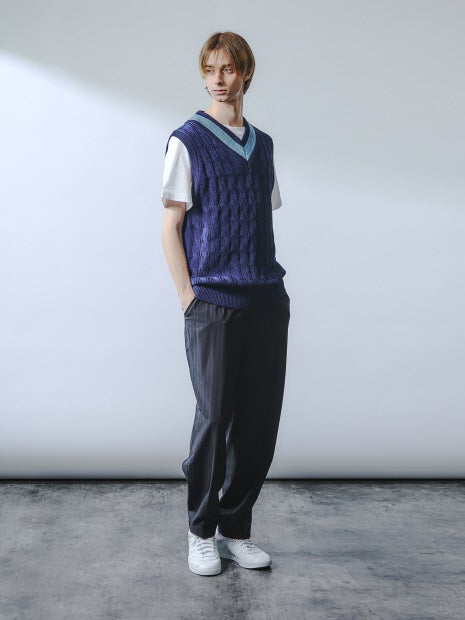 【ペンストライプ】ワイド テーパードパンツ