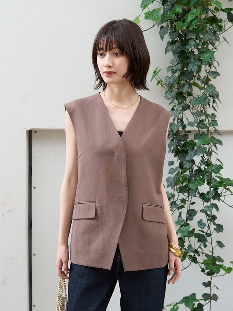 リネン混サマーノーカラージレベスト