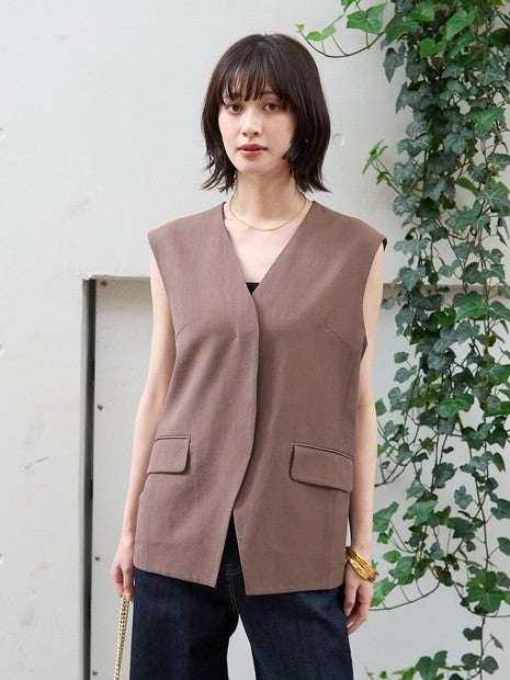 リネン混サマーノーカラージレベスト