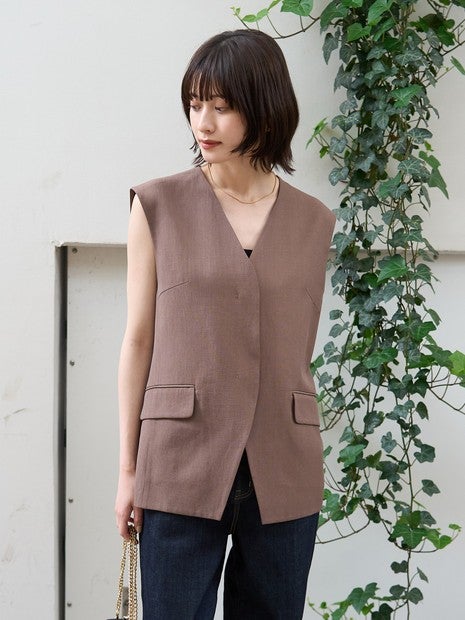 リネン混サマーノーカラージレベスト