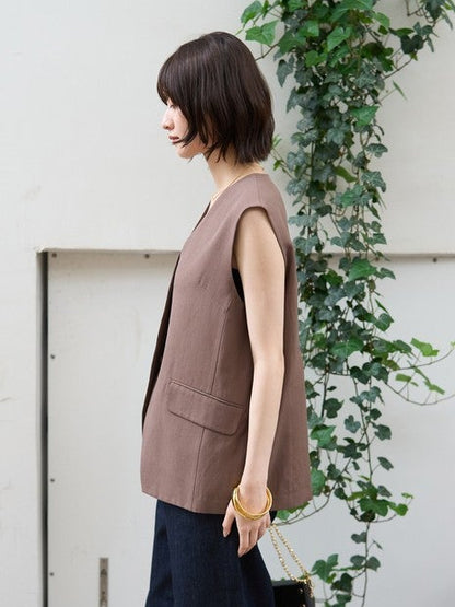 リネン混サマーノーカラージレベスト