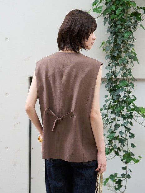 リネン混サマーノーカラージレベスト