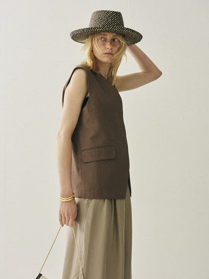 リネン混サマーノーカラージレベスト