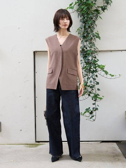 リネン混サマーノーカラージレベスト