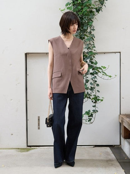リネン混サマーノーカラージレベスト