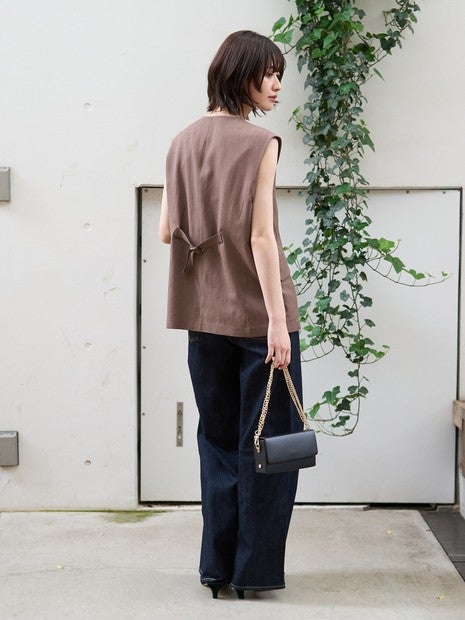 リネン混サマーノーカラージレベスト