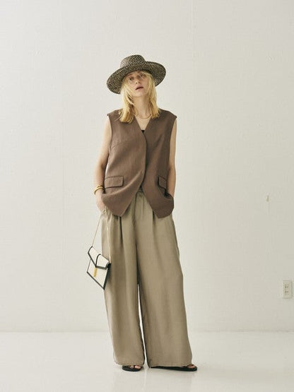 リネン混サマーノーカラージレベスト