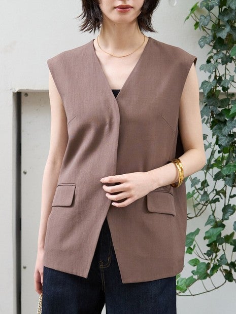 リネン混サマーノーカラージレベスト