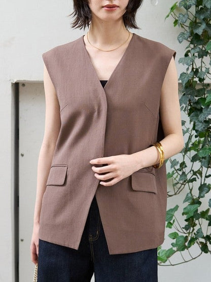 リネン混サマーノーカラージレベスト