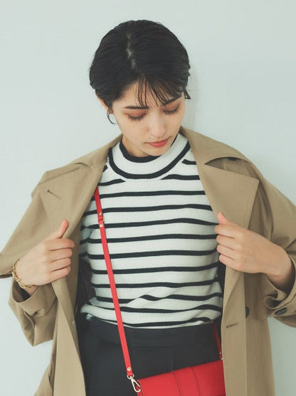 5分袖ハイネックリブニット