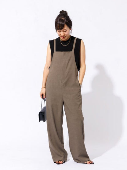 リネンライクストレッチサロペット