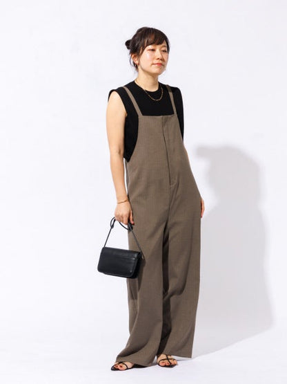 リネンライクストレッチサロペット