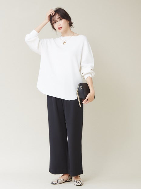 スウェット風ボートネックニットプルオーバー