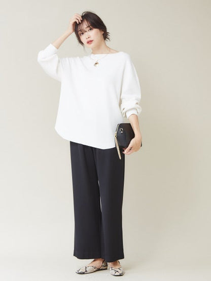 スウェット風ボートネックニットプルオーバー