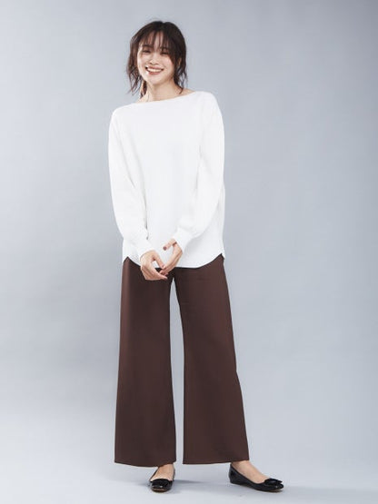 スウェット風ボートネックニットプルオーバー