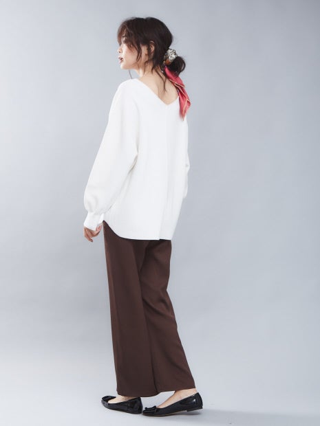 スウェット風ボートネックニットプルオーバー