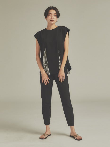 コットンリネン2WAYストレッチタックパンツ