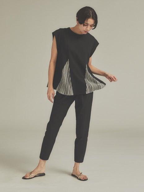 コットンリネン2WAYストレッチタックパンツ