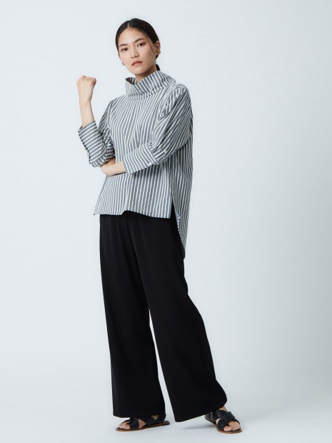 千鳥ストライプボトルネックプルオーバー