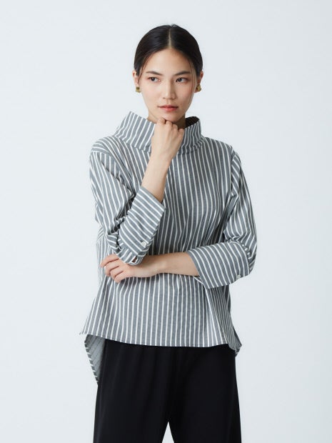 千鳥ストライプボトルネックプルオーバー