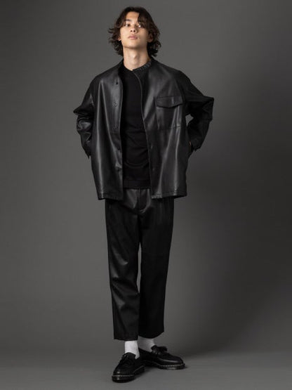 【MYSELF ABAHOUSE】ネオレザー バンドカラー シャツ