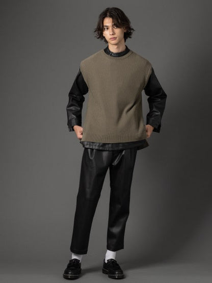 【MYSELF ABAHOUSE】ネオレザー バンドカラー シャツ