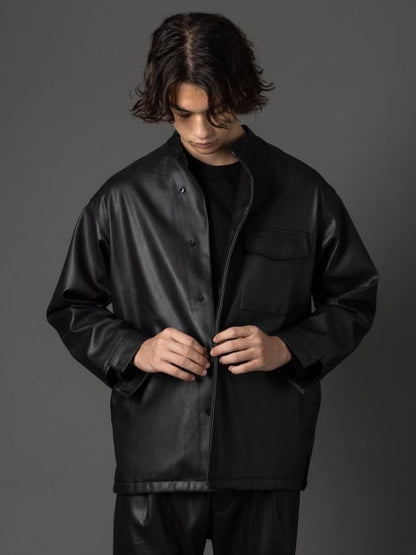 【MYSELF ABAHOUSE】ネオレザー バンドカラー シャツ