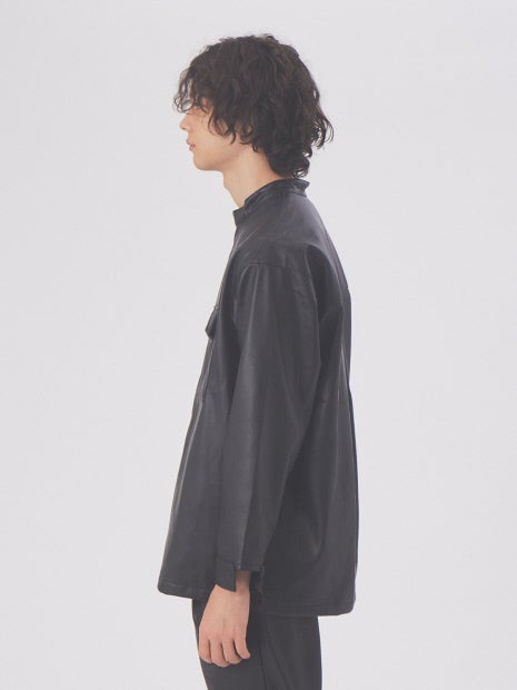 【MYSELF ABAHOUSE】ネオレザー バンドカラー シャツ