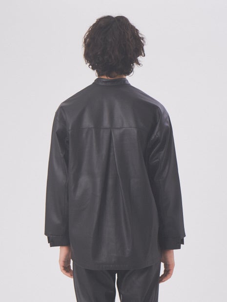 【MYSELF ABAHOUSE】ネオレザー バンドカラー シャツ