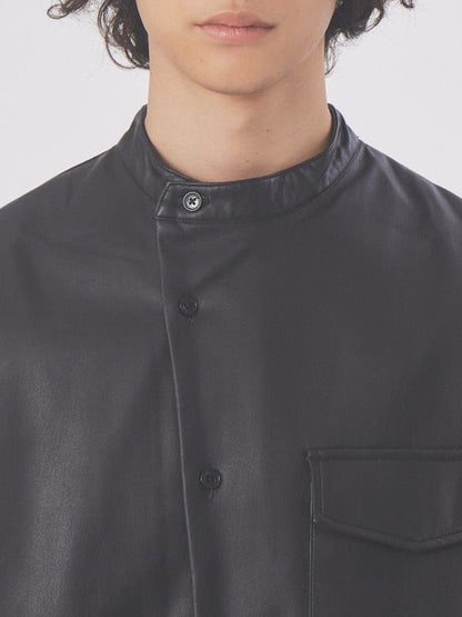 【MYSELF ABAHOUSE】ネオレザー バンドカラー シャツ