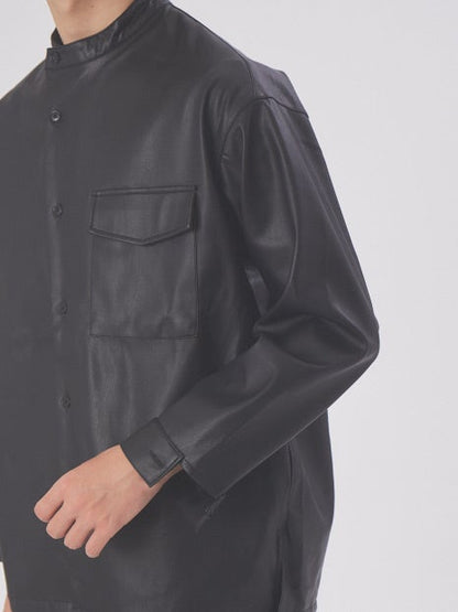 【MYSELF ABAHOUSE】ネオレザー バンドカラー シャツ