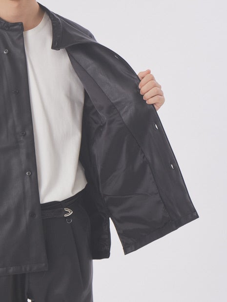 【MYSELF ABAHOUSE】ネオレザー バンドカラー シャツ