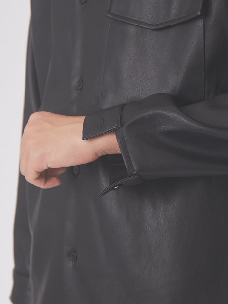 【MYSELF ABAHOUSE】ネオレザー バンドカラー シャツ