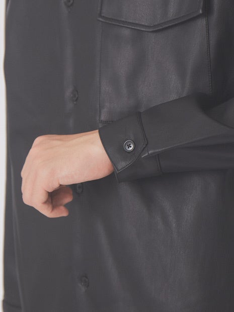 【MYSELF ABAHOUSE】ネオレザー バンドカラー シャツ