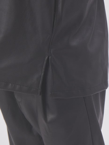 【MYSELF ABAHOUSE】ネオレザー バンドカラー シャツ