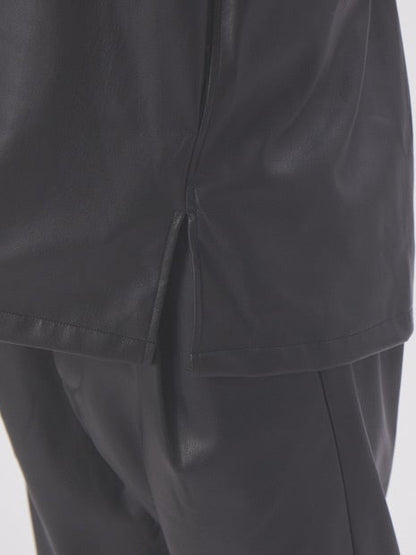 【MYSELF ABAHOUSE】ネオレザー バンドカラー シャツ