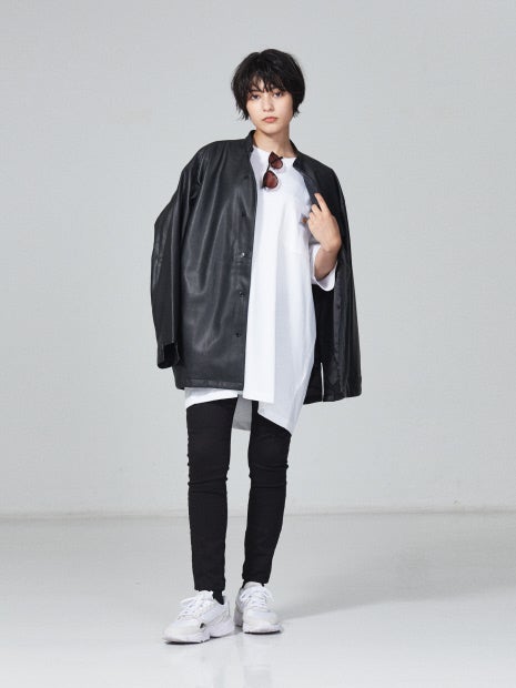 【MYSELF ABAHOUSE】ネオレザー バンドカラー シャツ