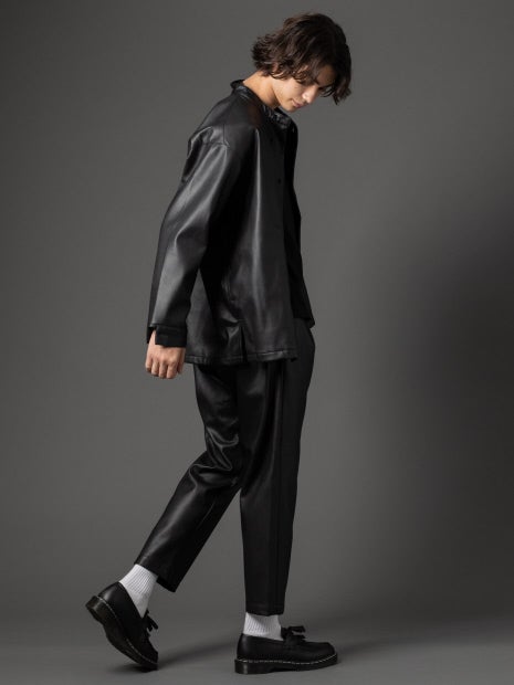 【MYSELF ABAHOUSE】ネオレザー バンドカラー シャツ