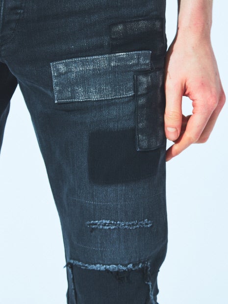 5ポケット スキニー パッチワーク デニム