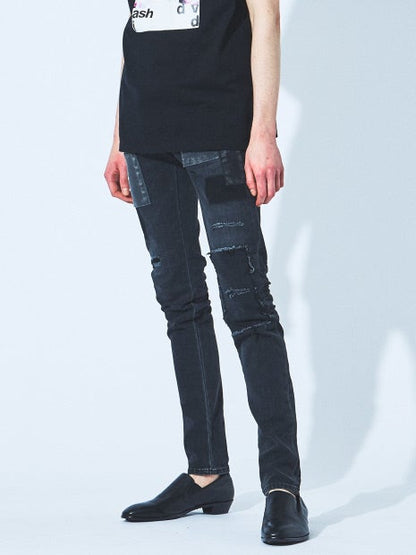 5ポケット スキニー パッチワーク デニム